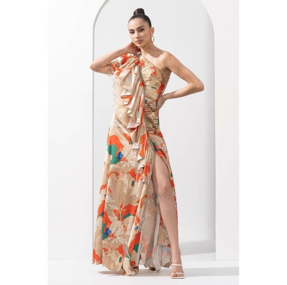 Anthropologie x Mandira Wirk One Shoulder Frilled Dress Size Medium P